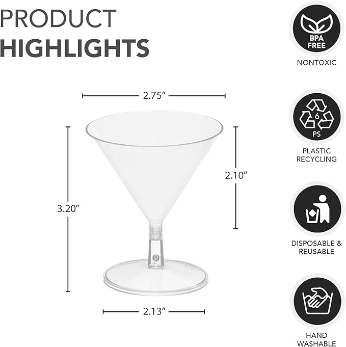 2 oz. Mini Martini Glasses - Clear 12 Ct.