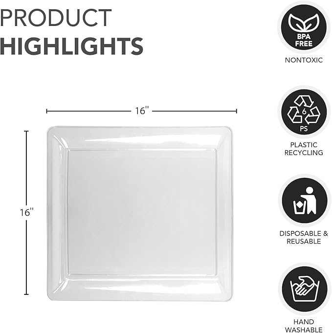 Clear Square Tray 16in