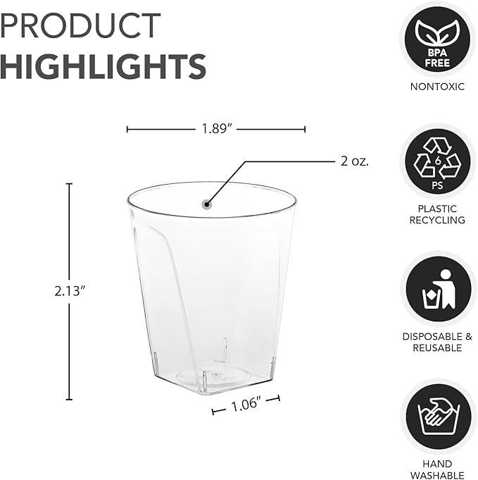 2 oz. Square Shot Glasses - Clear 40 Ct.