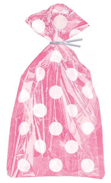 Hot Pink Dots Cellophane Bags 20ct