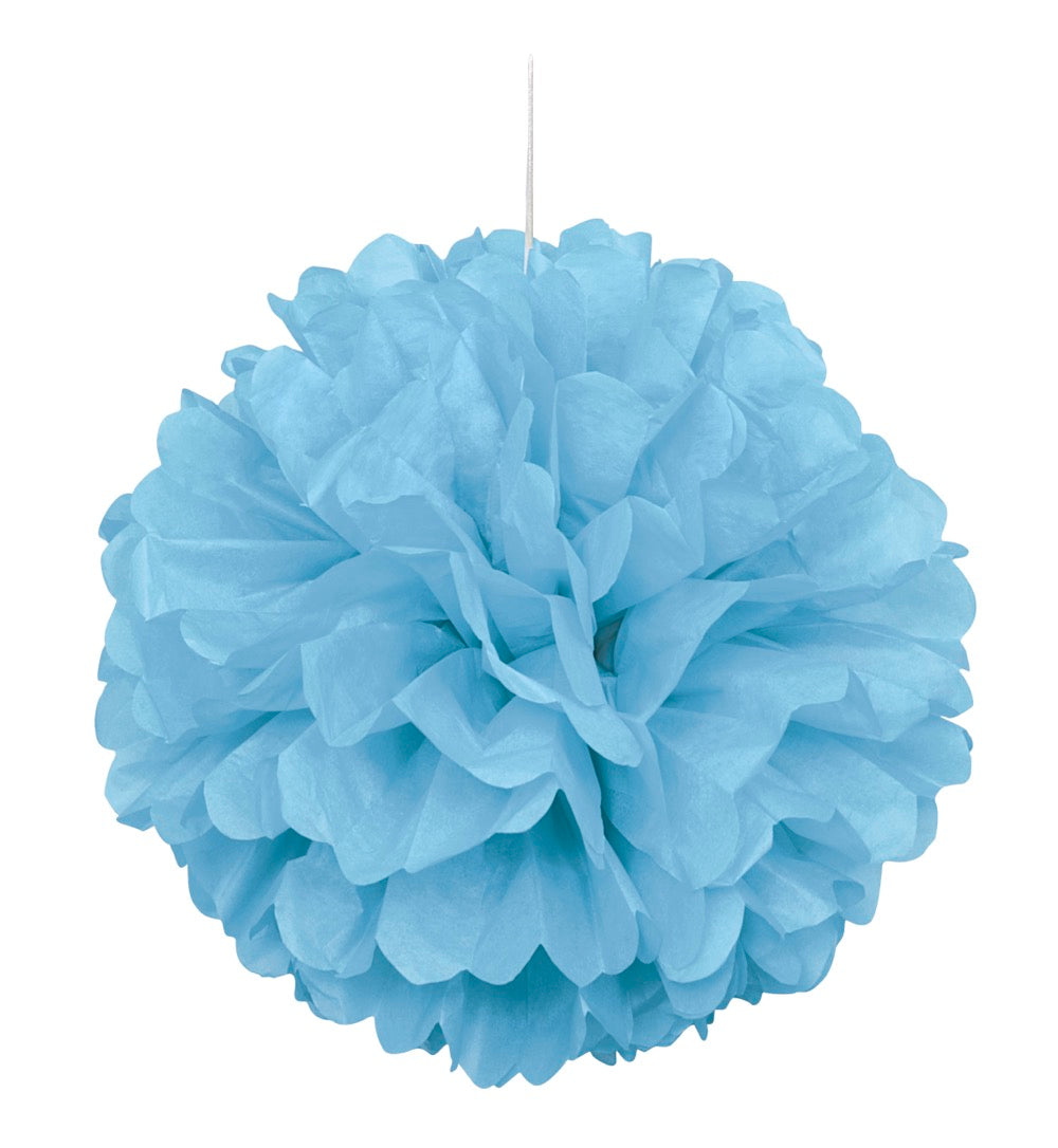 Light Blue Solid 16in Hanging Tissue Pom Pom