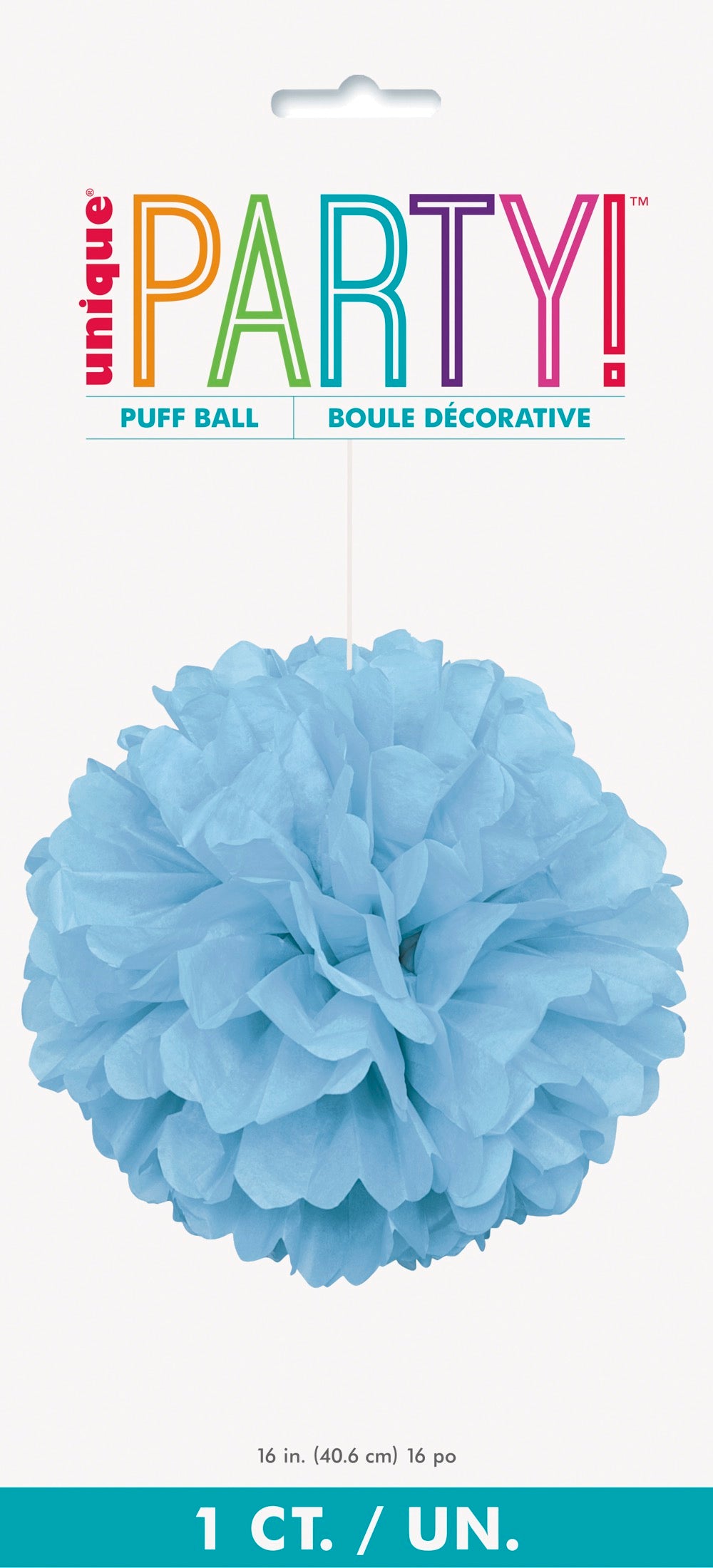 Light Blue Solid 16in Hanging Tissue Pom Pom