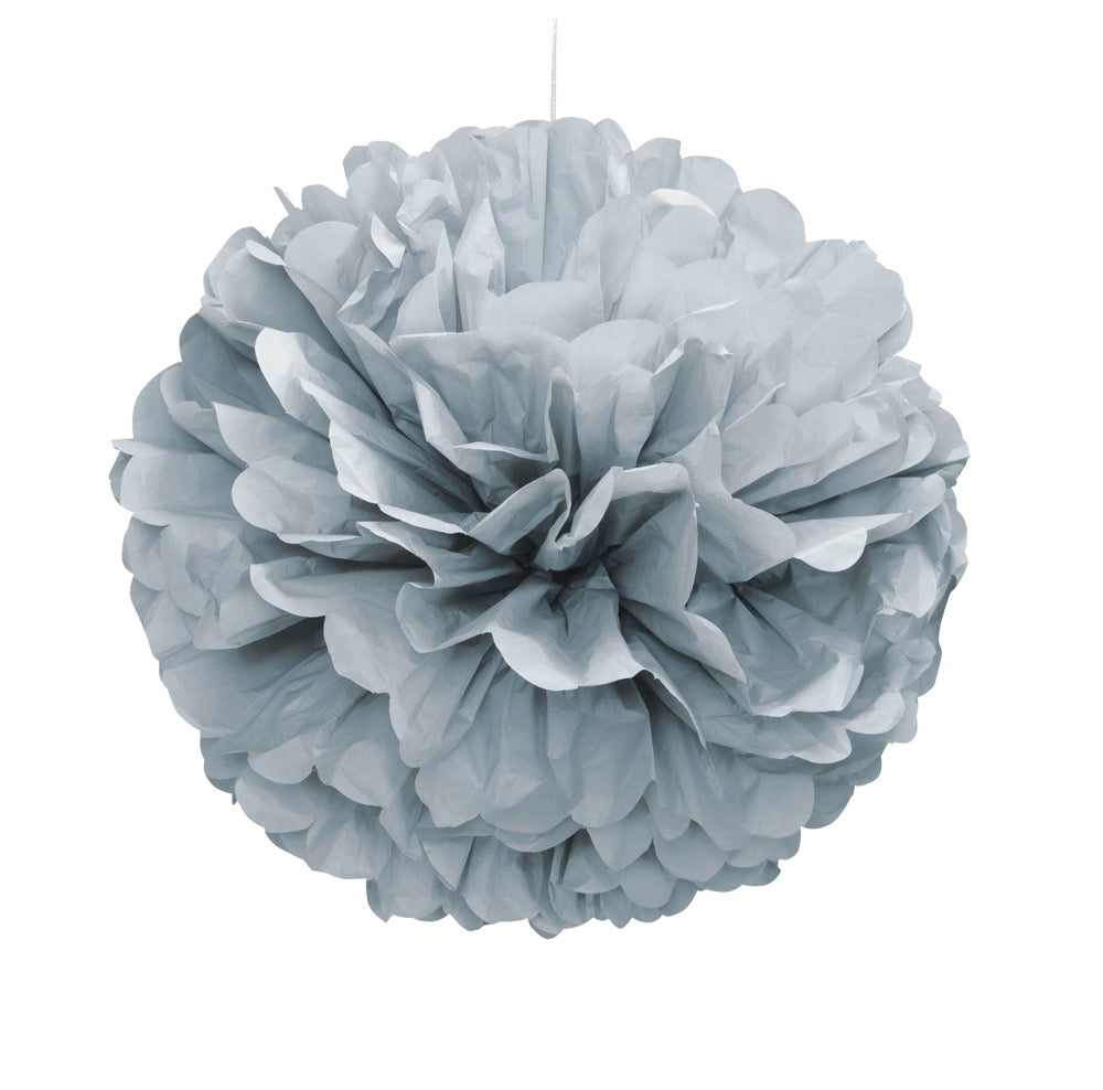 Silver Solid 16in Hanging Tissue Pom Pom