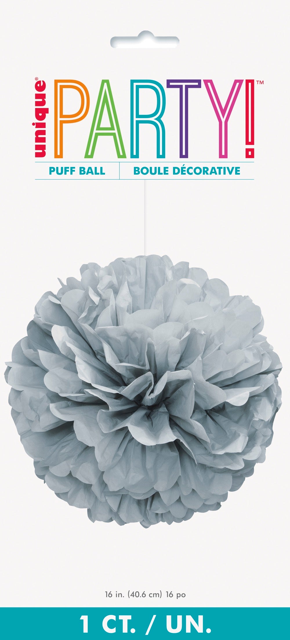 Silver Solid 16in Hanging Tissue Pom Pom