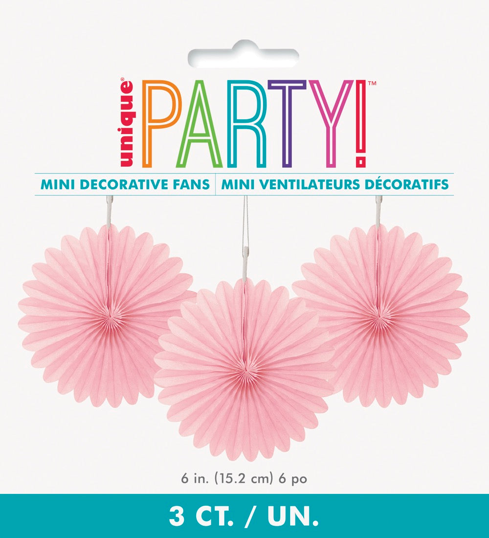 Pink Solid 6in Tissue Paper Fans 3ct
