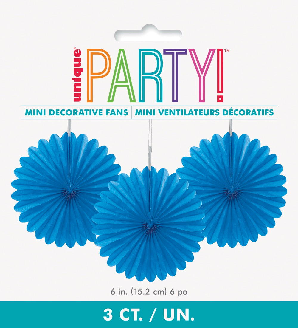 Royal Blue Solid 6in Tissue Paper Fans 3ct