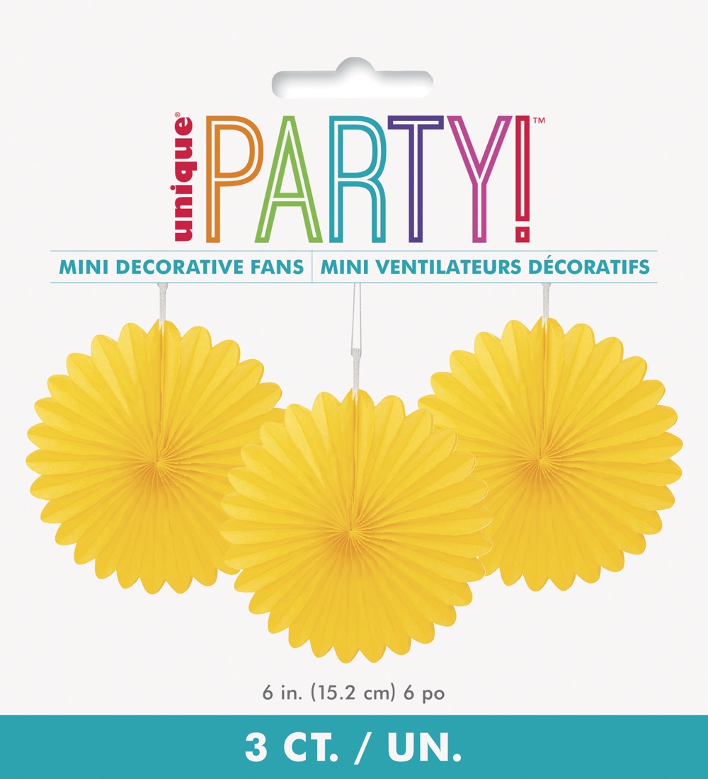 Yellow Solid 6in Tissue Paper Fans 3ct