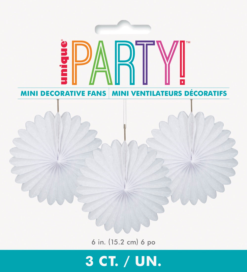 White Solid 6in Tissue Paper Fans 3ct