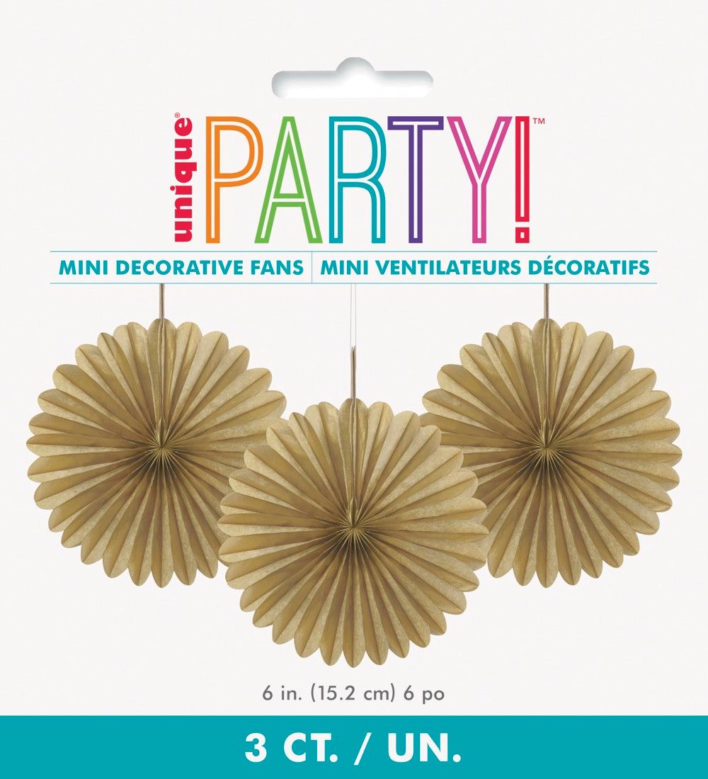 Gold Solid 6in Tissue Paper Fans 3ct