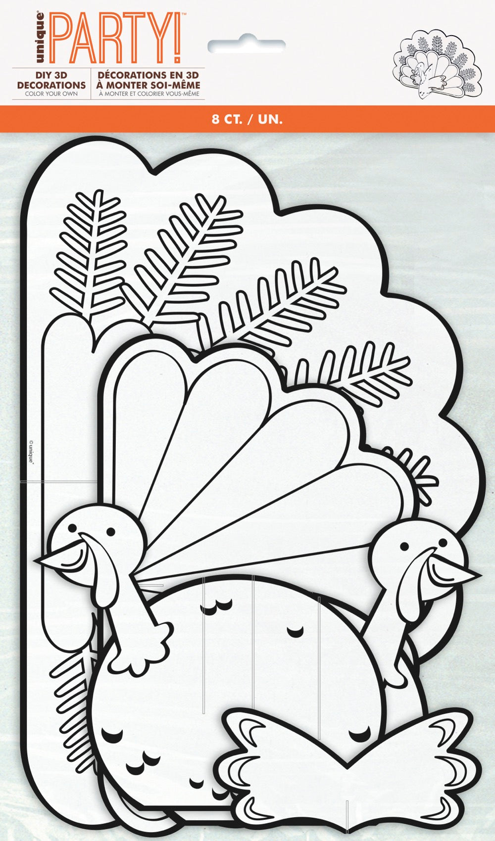 Color Your Own 3D Turkey Decoration 8ct
