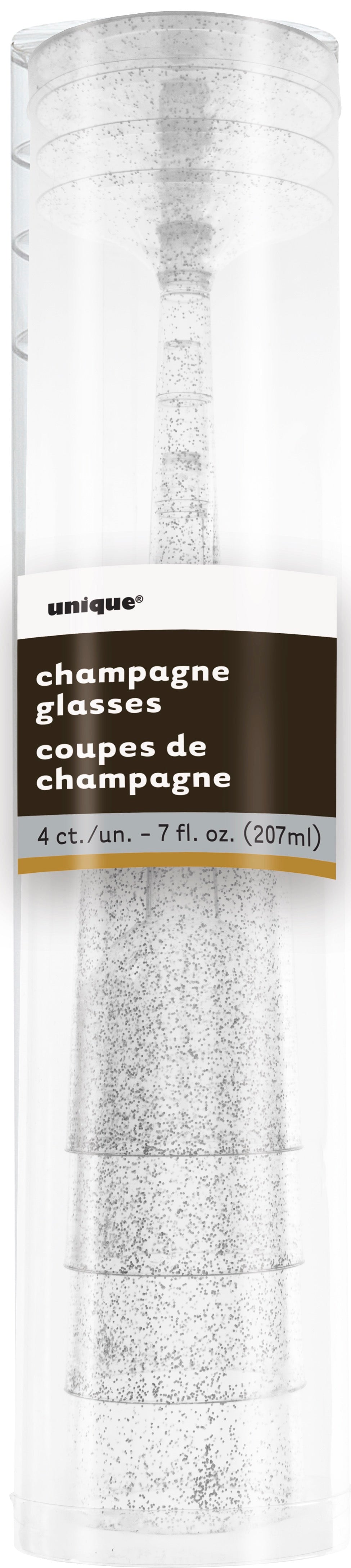 Glitter Plastic 7oz Champagne Flutes 4ct