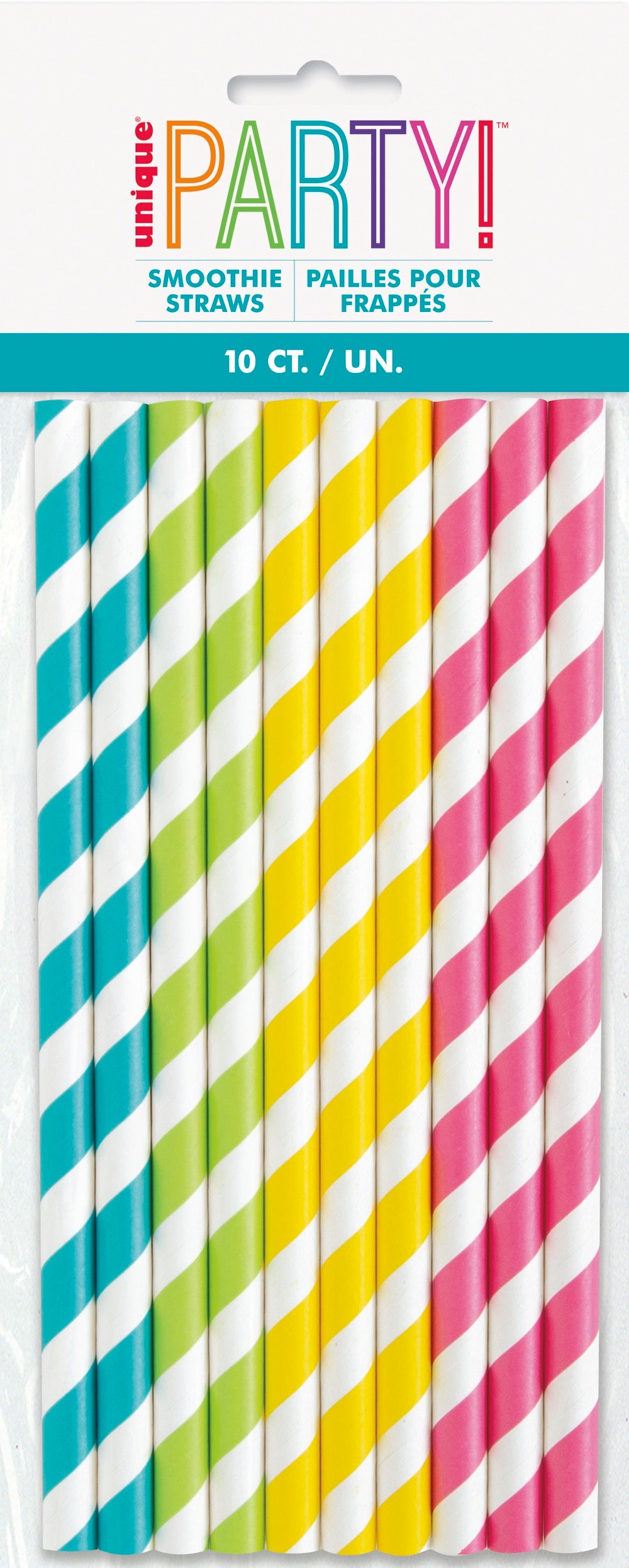Striped Jumbo Paper Smoothie Straws 10ct - Assorted