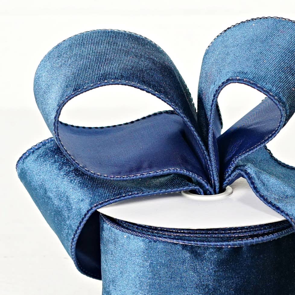 2.5inWx10Yard Wired Ribbon-Navy Blue Velvet/Blue W