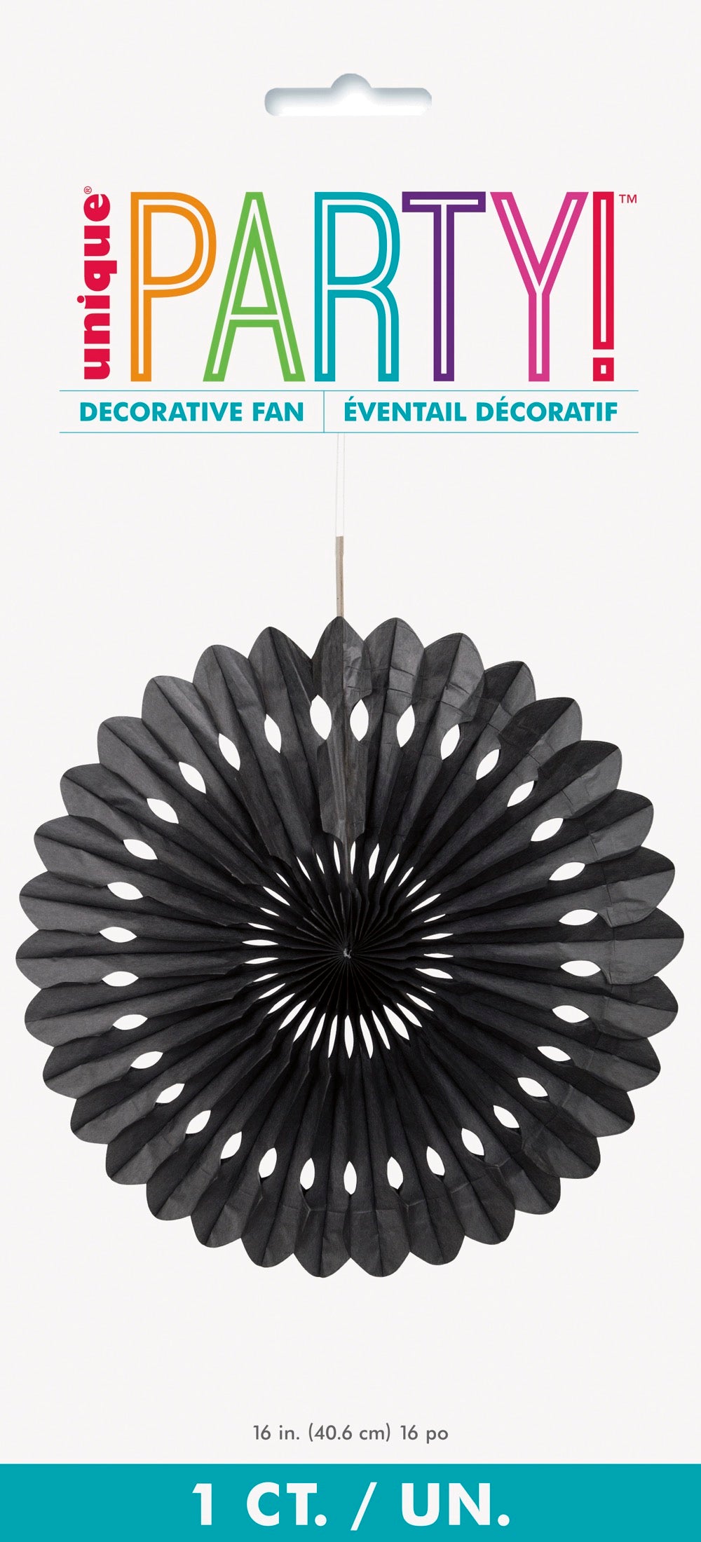 Black Solid 16in Tissue Paper Fan