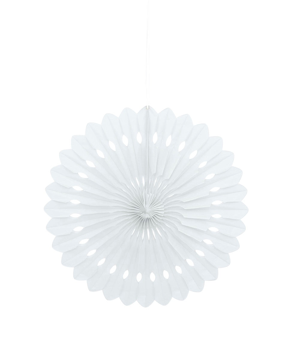 White Solid 16in Tissue Paper Fan