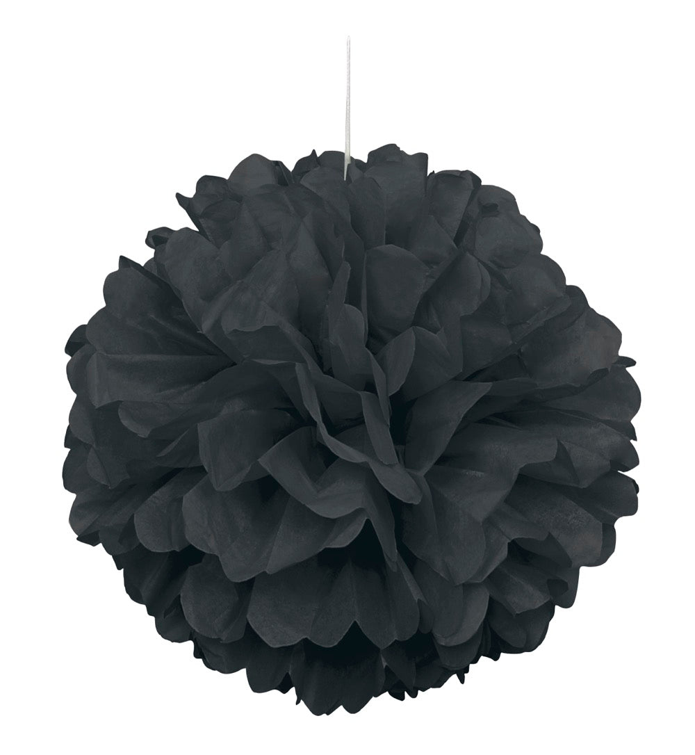 Black Solid 16in Hanging Tissue Pom Pom