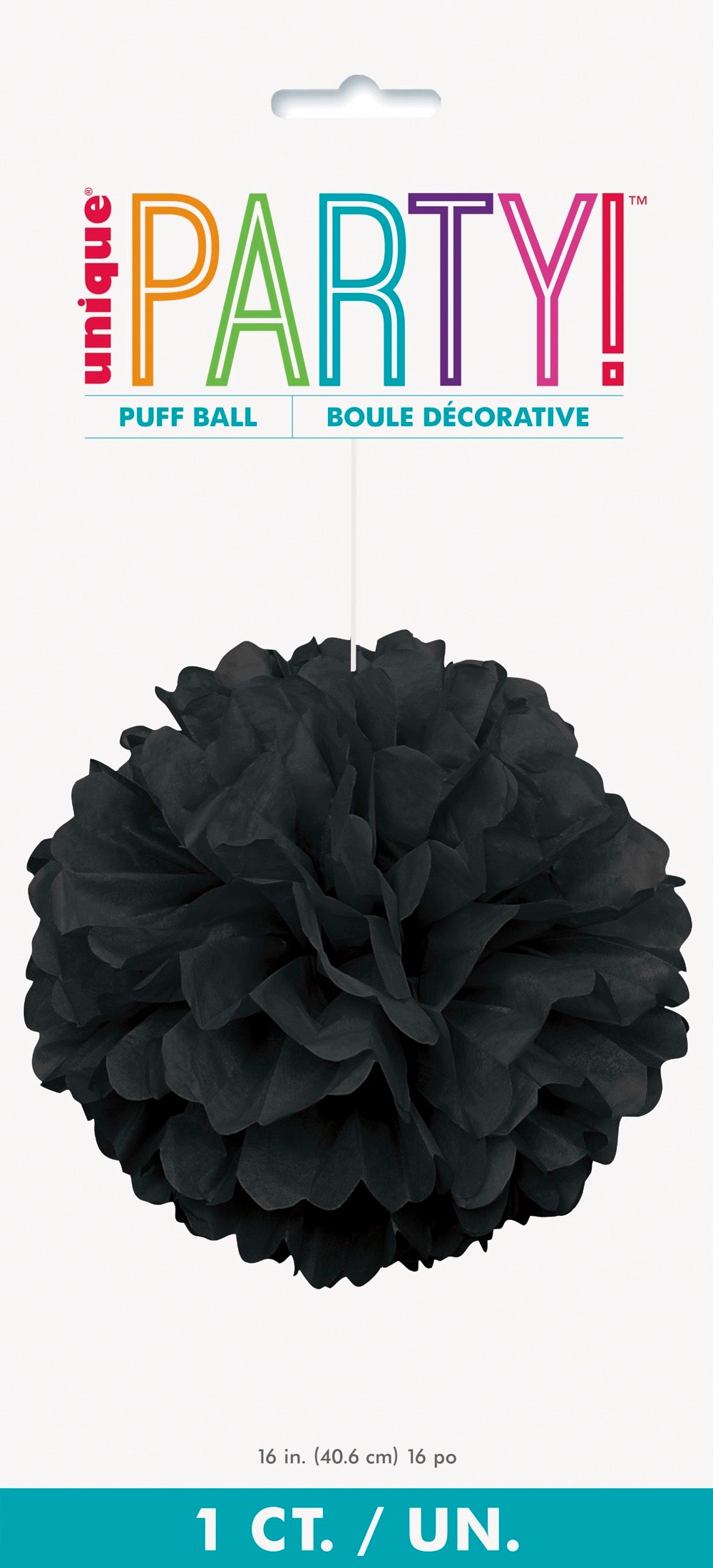Black Solid 16in Hanging Tissue Pom Pom