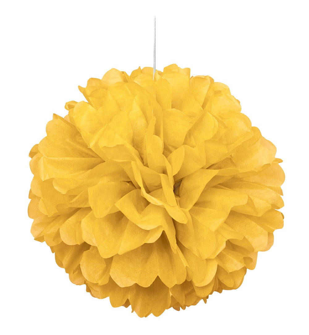 Yellow Solid 16in Hanging Tissue Pom Pom