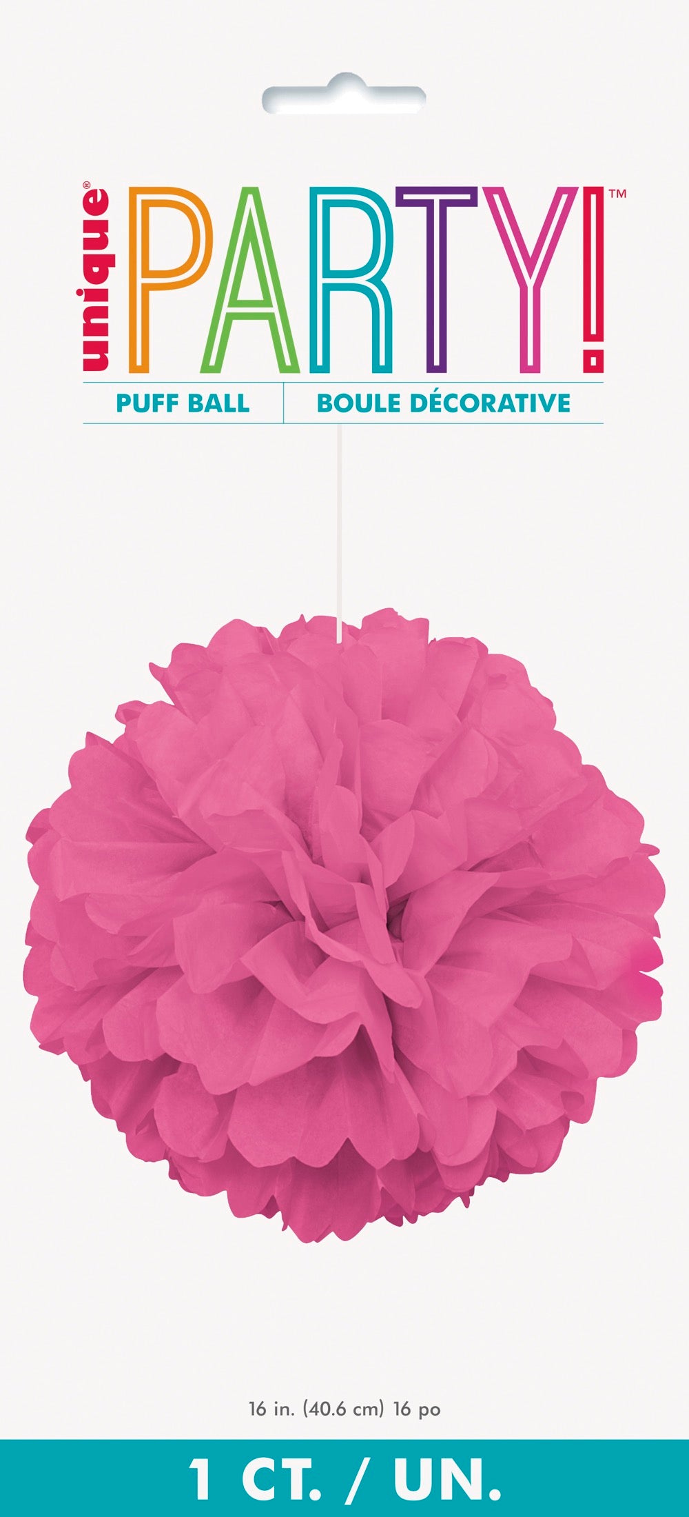 Hot Pink Solid 16in Hanging Tissue Pom Pom