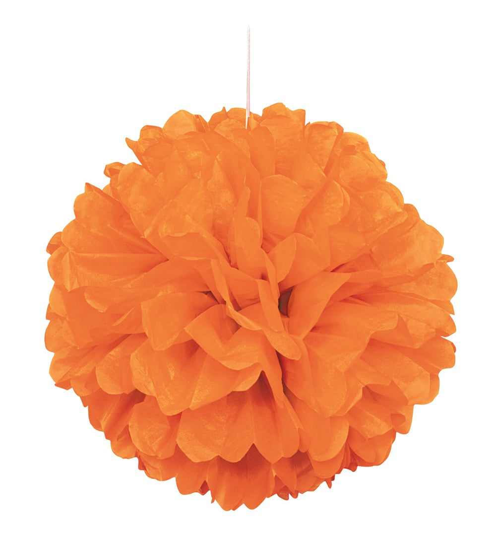 Orange Solid 16in Hanging Tissue Pom Pom