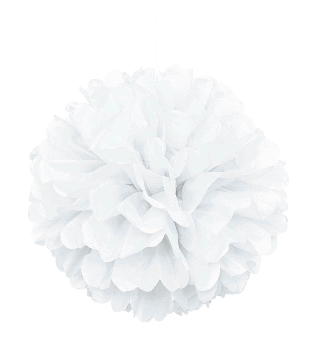White Solid 16in Hanging Tissue Pom Pom