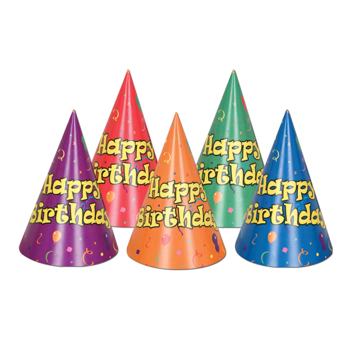 Balloon & Confetti Birthday Cone Hats - 1 Assorted Hat
