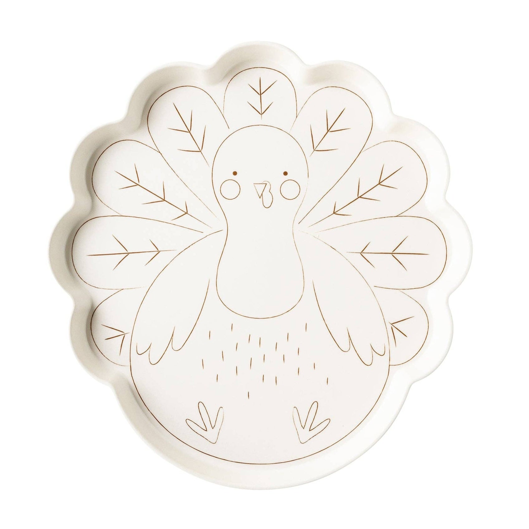 White plate with a turkey design on a white background