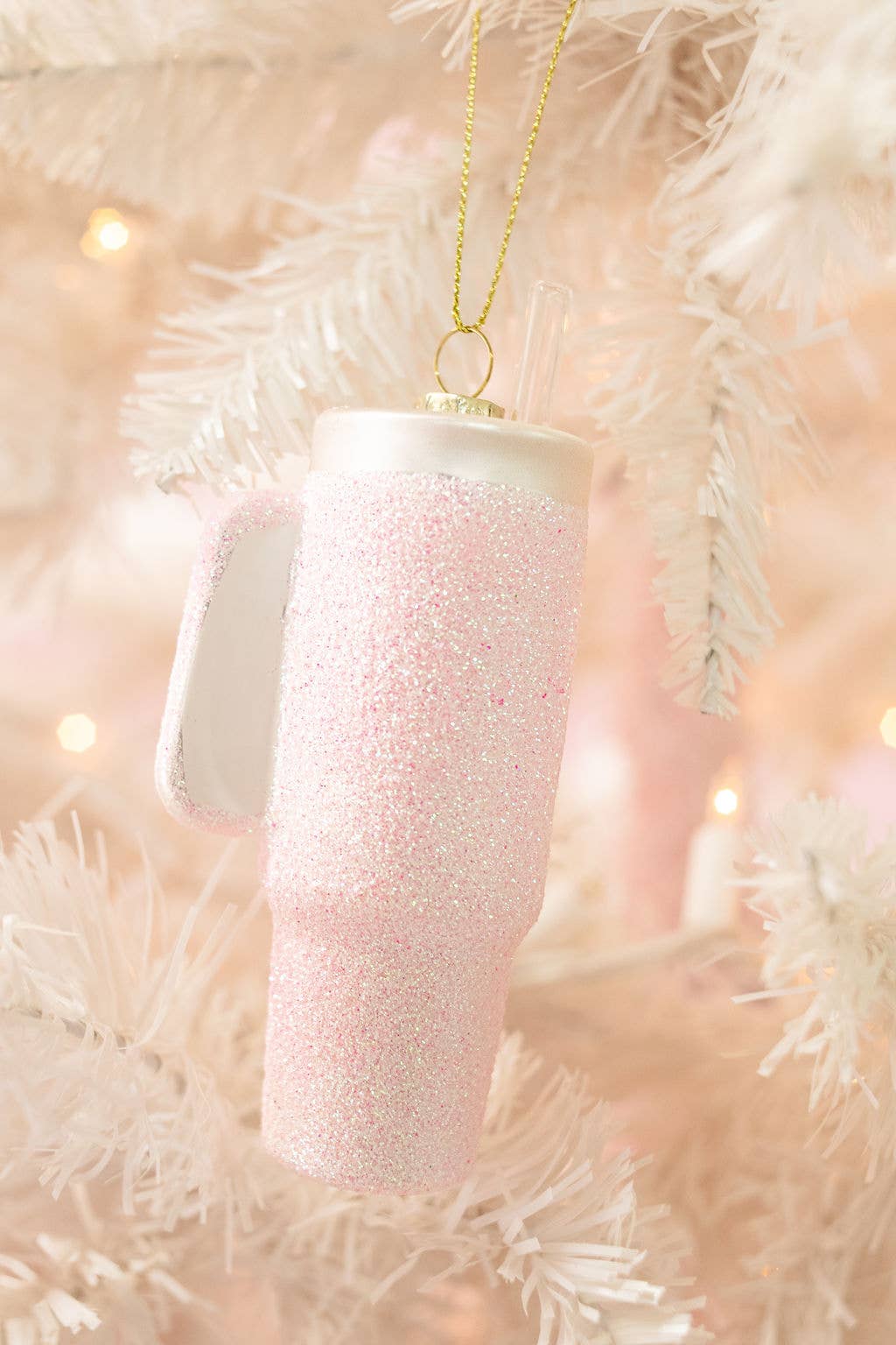 Pink Glittered Trendy Tumbler Christmas Ornament - Pink Cup