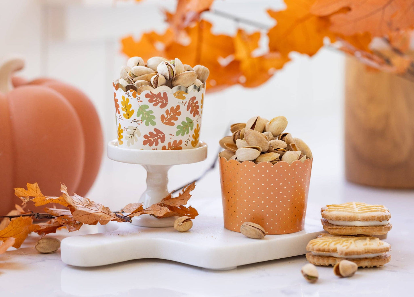 Gold Foil Autumn Leaves 5oz Baking Cups 36ct