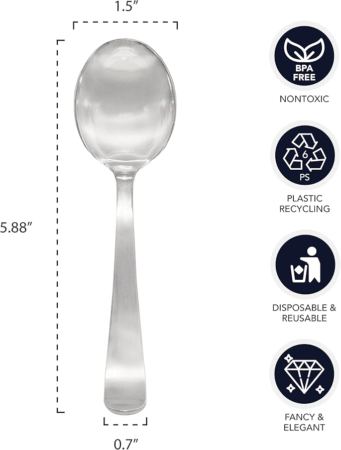 Plastic Soup Spoons - Silver 50 Ct.