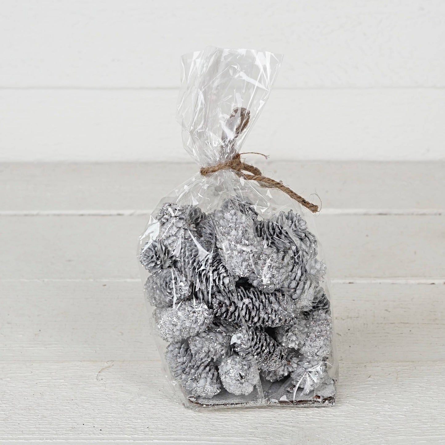 Birchcone Decor Bag-130g-White with silver glitter