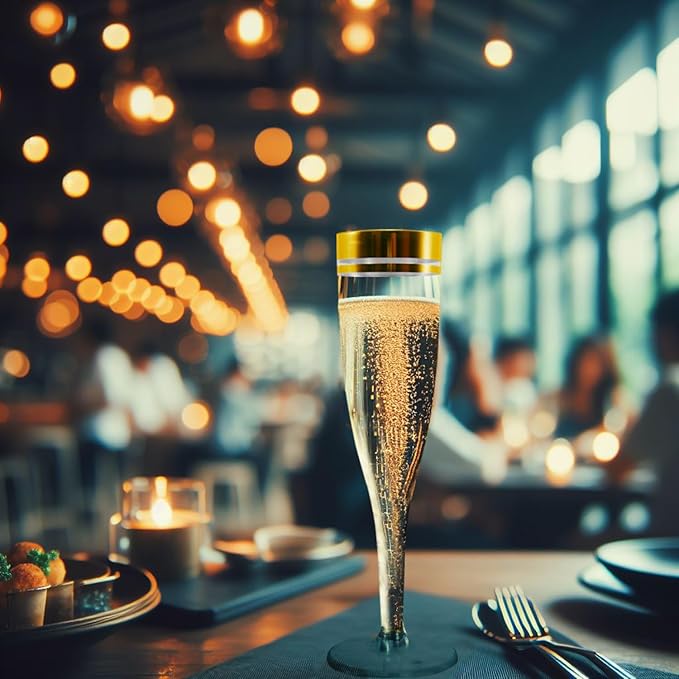 5oz Champagne Flutes 1-Piece - Gold Rim 10ct