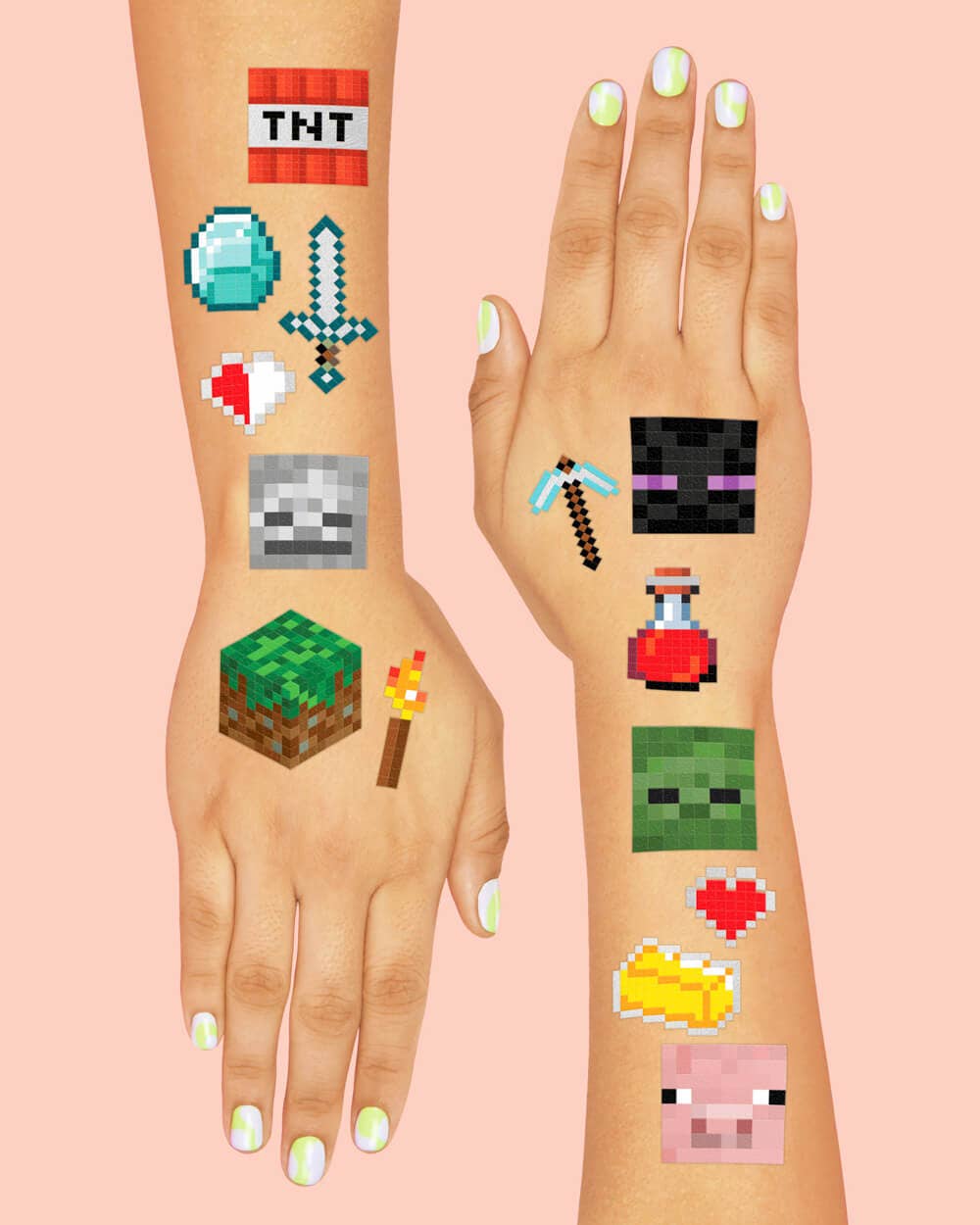 Pixel Minecraft Temporary Tattoos 74ct