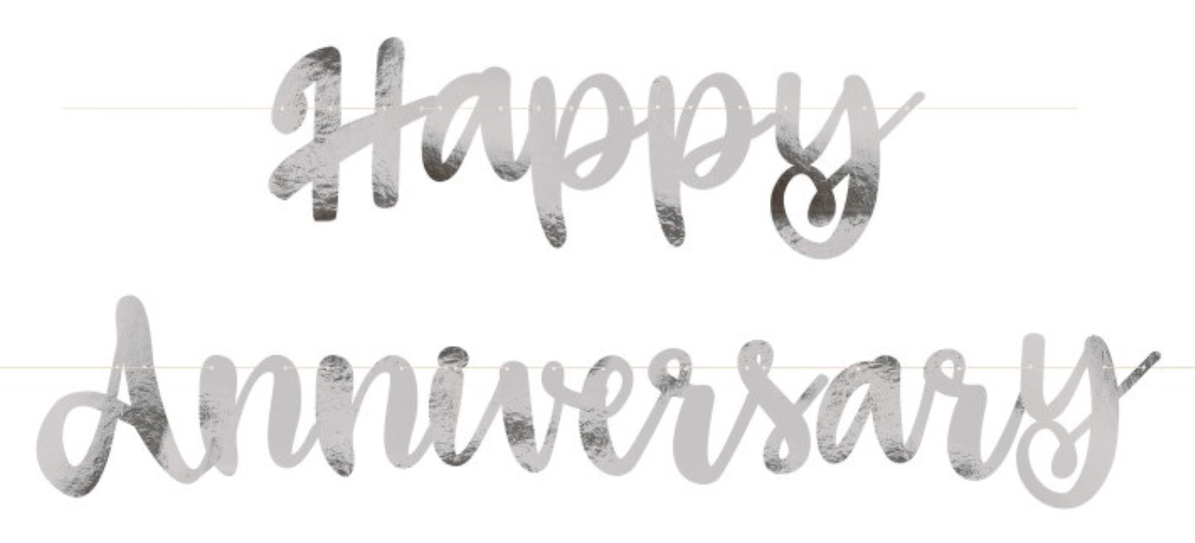 Silver Script Foil Happy Anniversary Banner