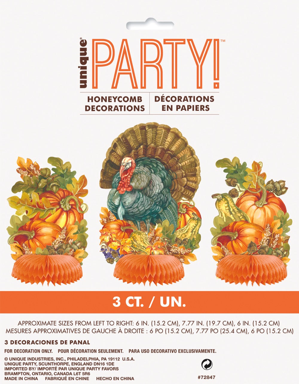 Traditional Thanksgiving Mini Honeycomb Centerpieces 3ct - Assorted