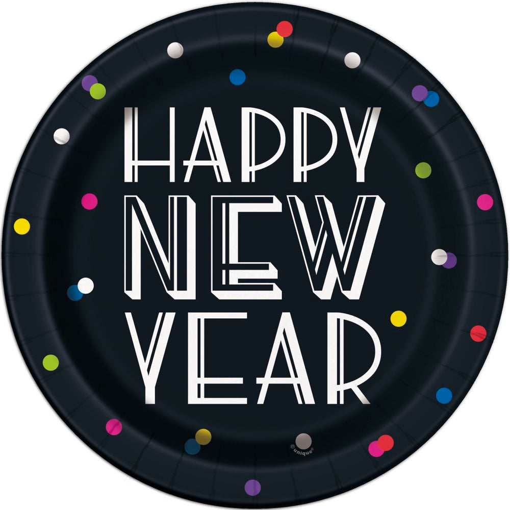 Neon Dots New Years Round 9in Dinner Plates 8ct