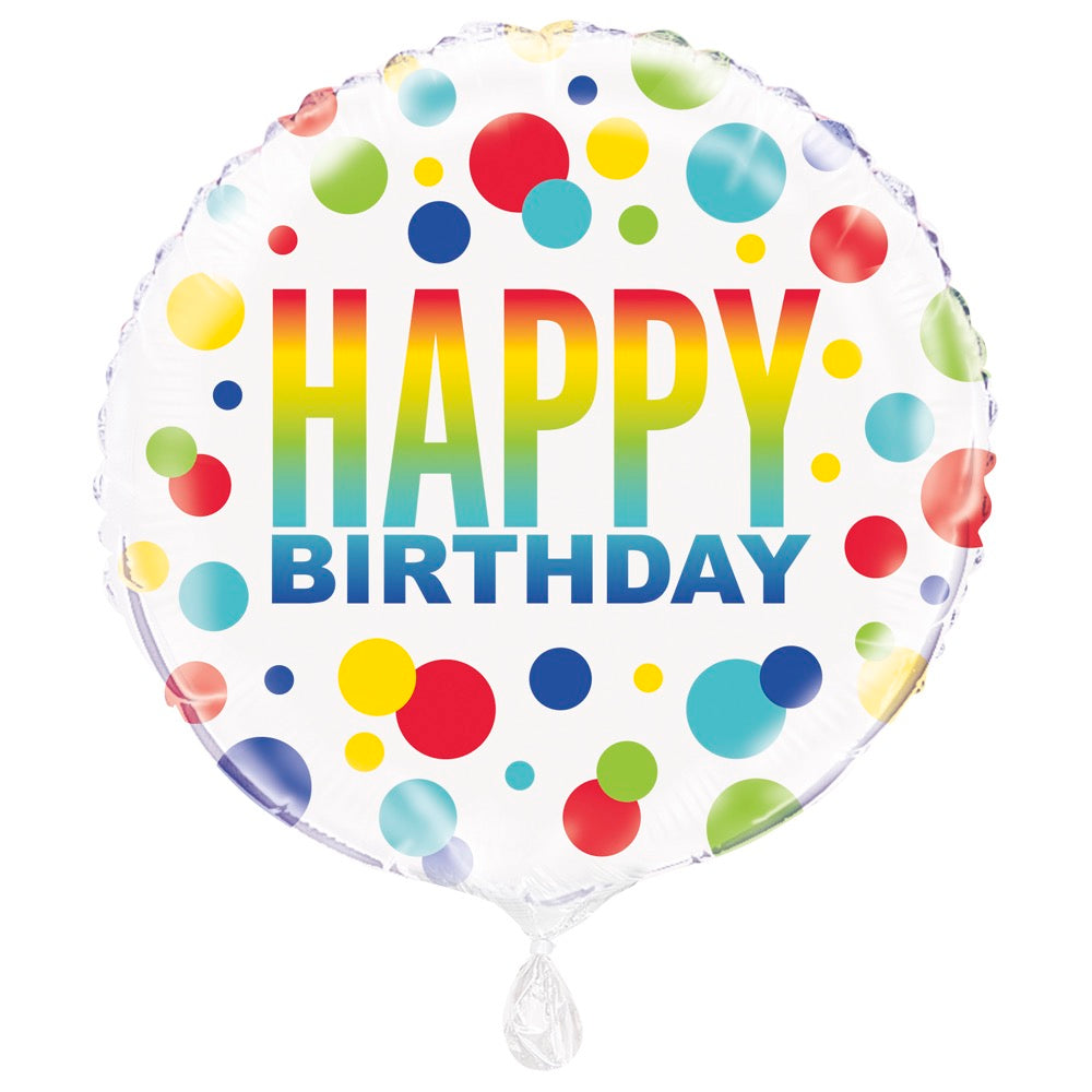 Rainbow Spots Birthday 18in Mylar Balloon