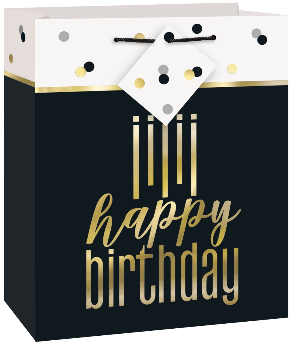 Metallic Happy Birthday Medium Gift Bag - Foil Stamping