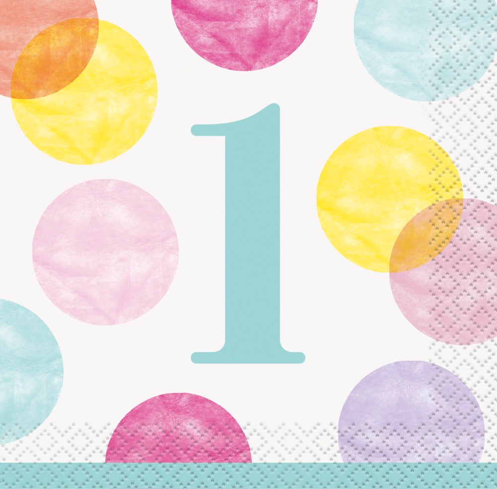 Pink Dots 1st Birthday Beverage Napkins 16ct