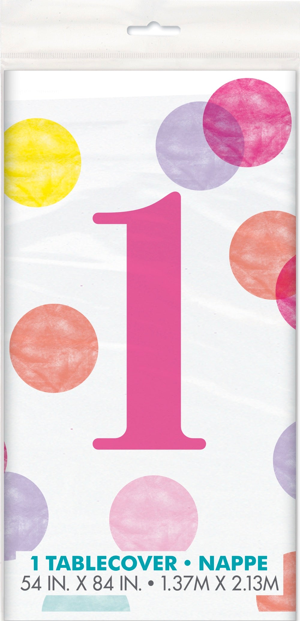 Pink Dots 1st Birthday Rectangular Plastic Table Cover 54in x 84in