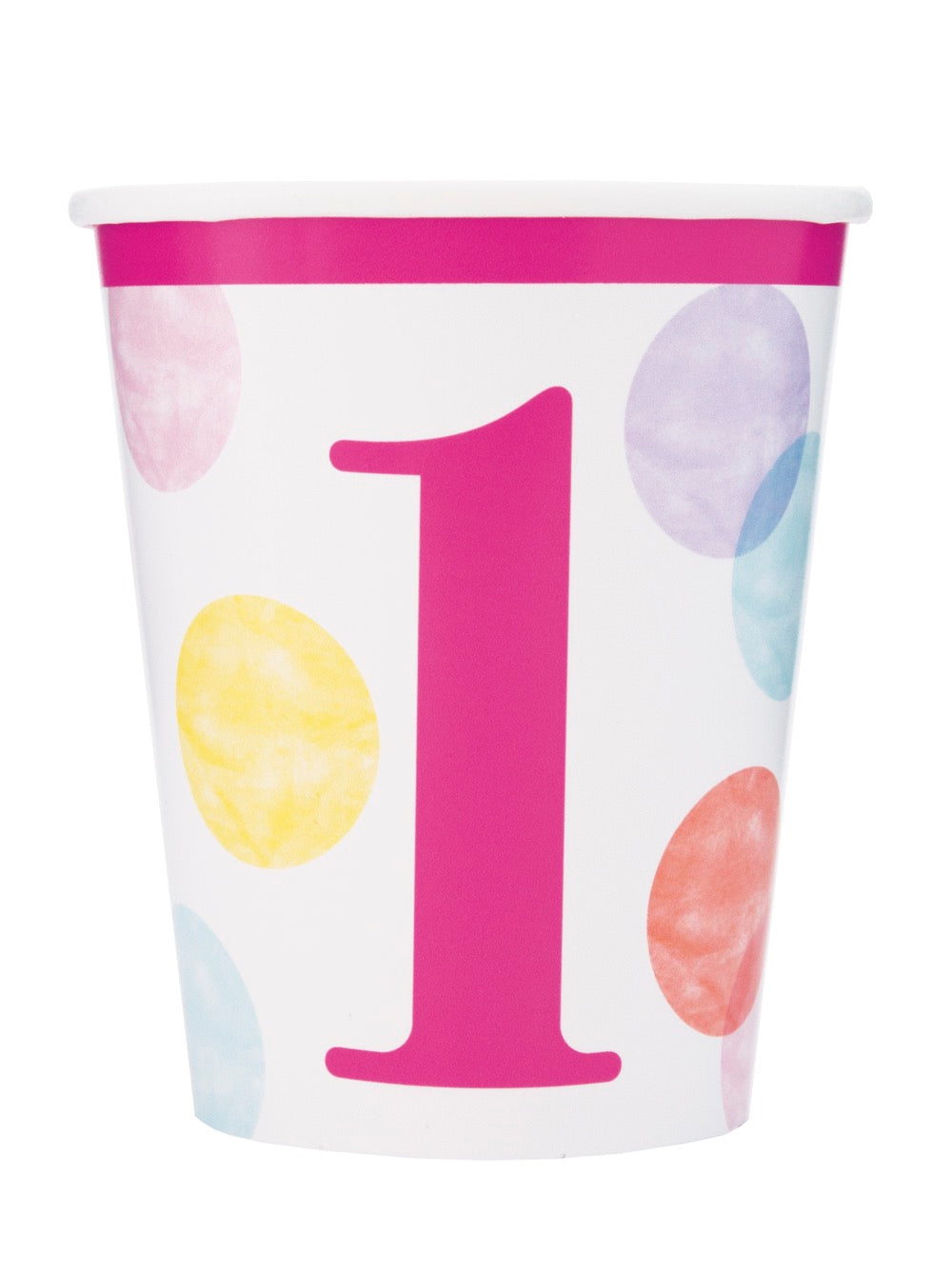 Pink Dots 1st Birthday 9oz Paper Cups 8ct
