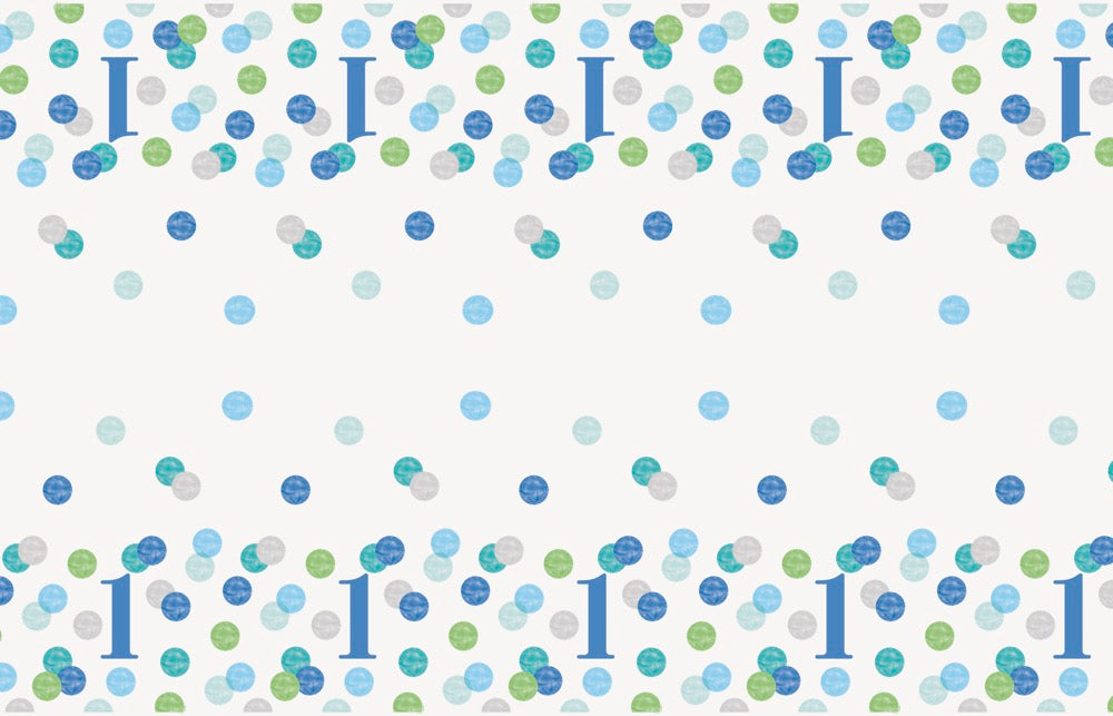 Blue Dots 1st Birthday Rectangular Plastic Table Cover 54in x 84in
