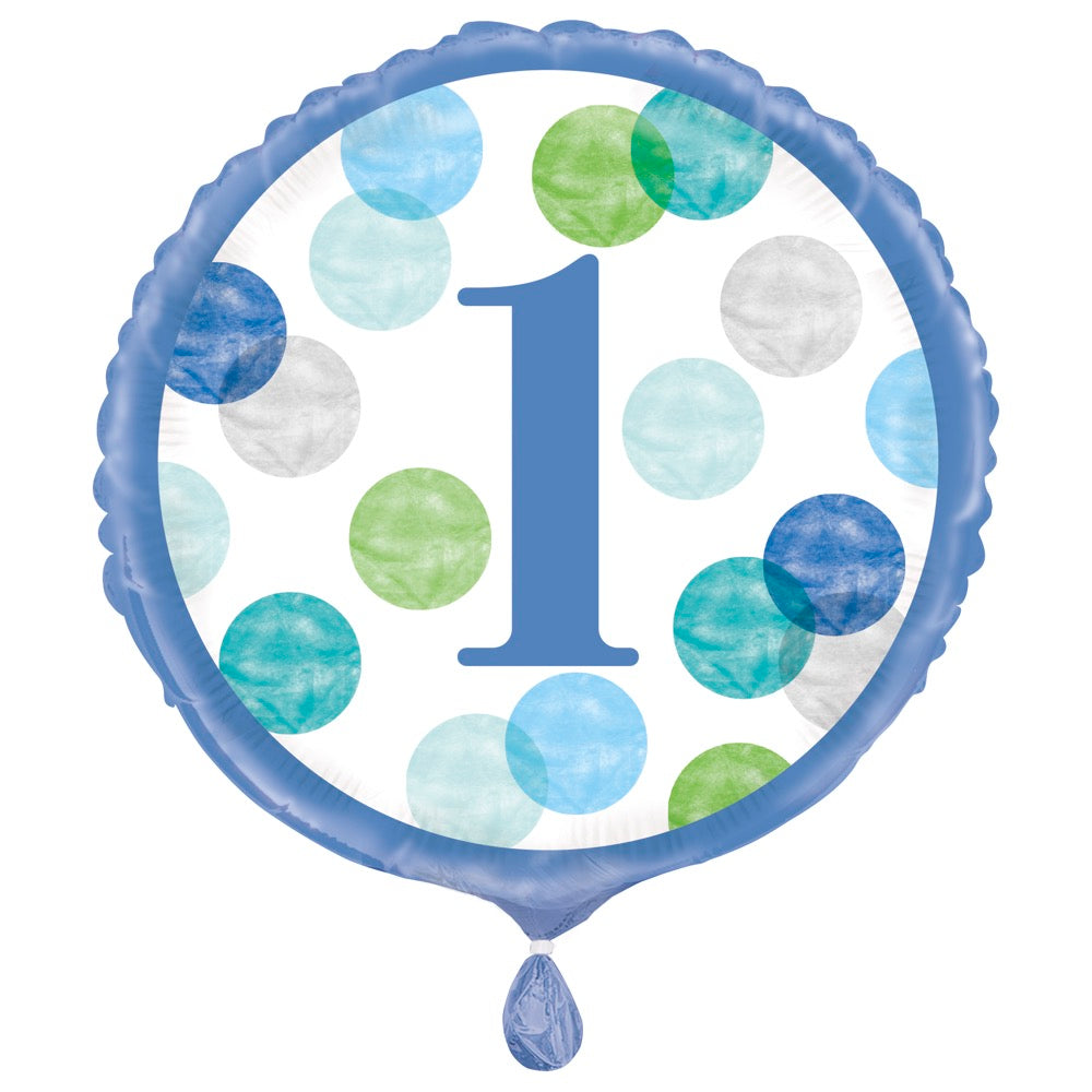 Blue Dots 1st Birthday 18in Mylar Balloon