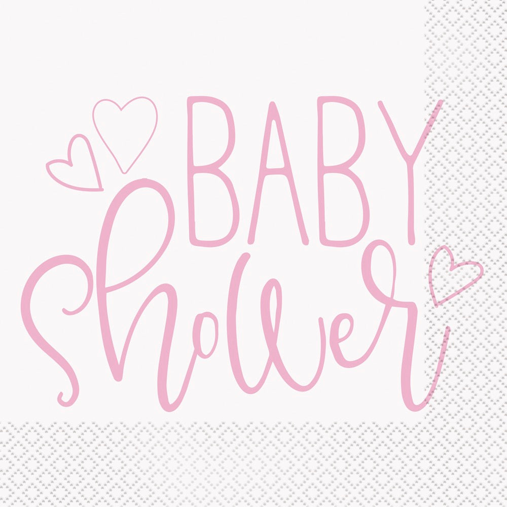 Pink Hearts Baby Shower Lunch Napkins 16ct