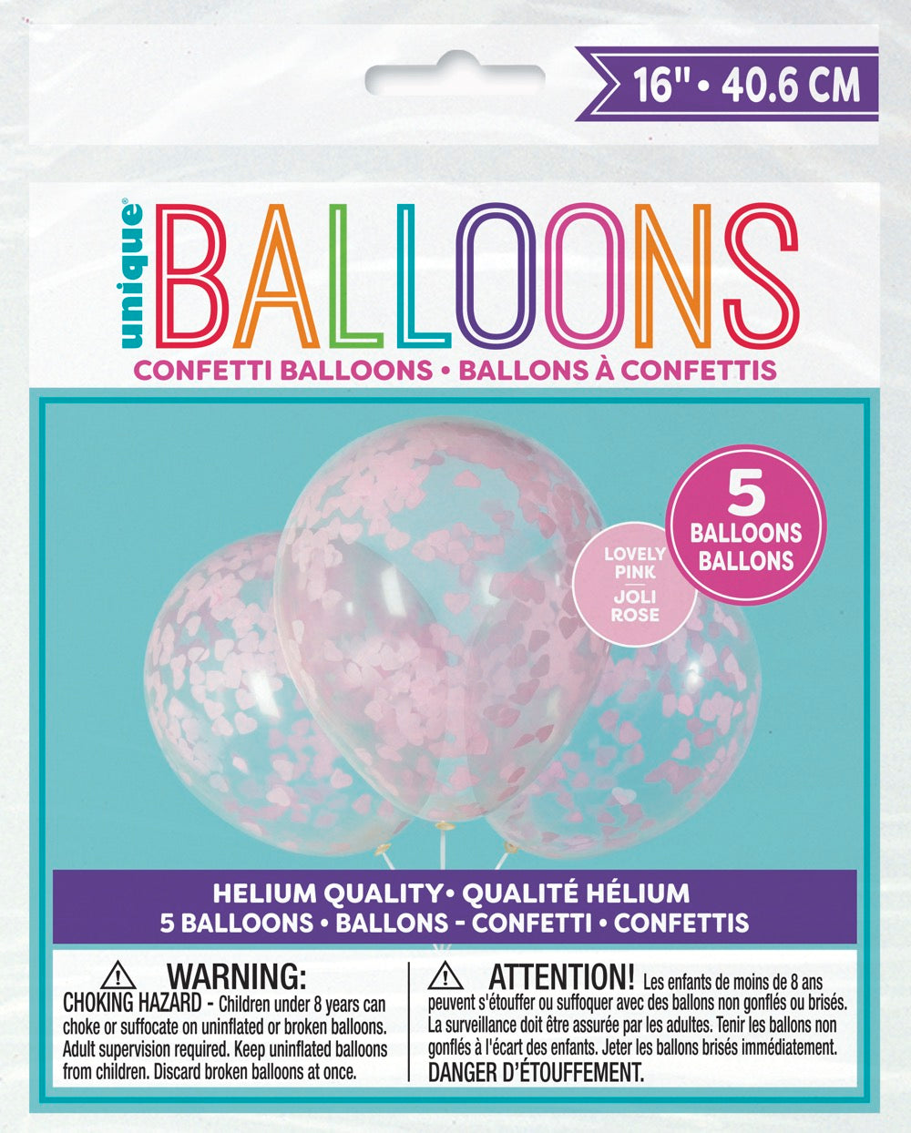 Clear Latex Balloons with Pink Heart Confetti 16in 5ct