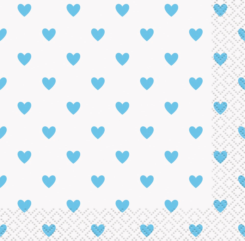 Blue Hearts Baby Shower Beverage Napkins 16ct