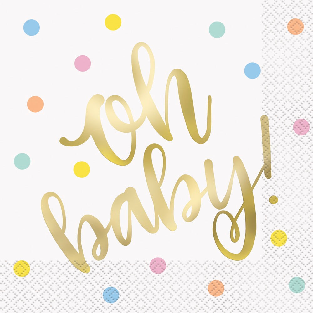 Oh Baby Gold Lunch Napkins 16ct - Foil Stamping
