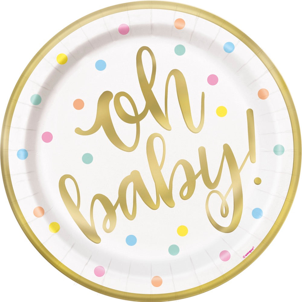 Oh Baby Gold Foil 9in Dinner Plates 8ct