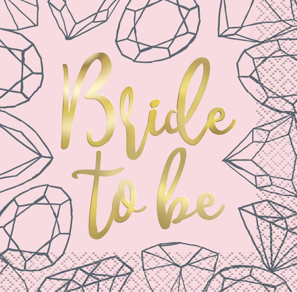 Pink Diamond Bachelorette Party Beverage Napkins 16ct - Foil Stamping