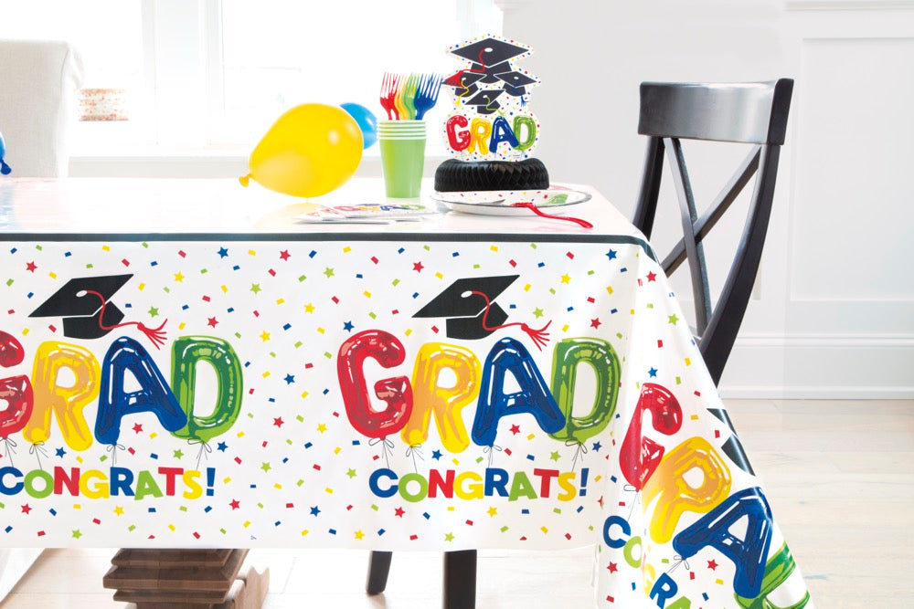 Letter Balloon Grad Rectangular Plastic Table Cover 54 x 108